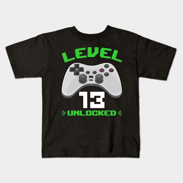 Level 13 unlocked birthday gift kids teenager Kids T-Shirt by cecatto1994